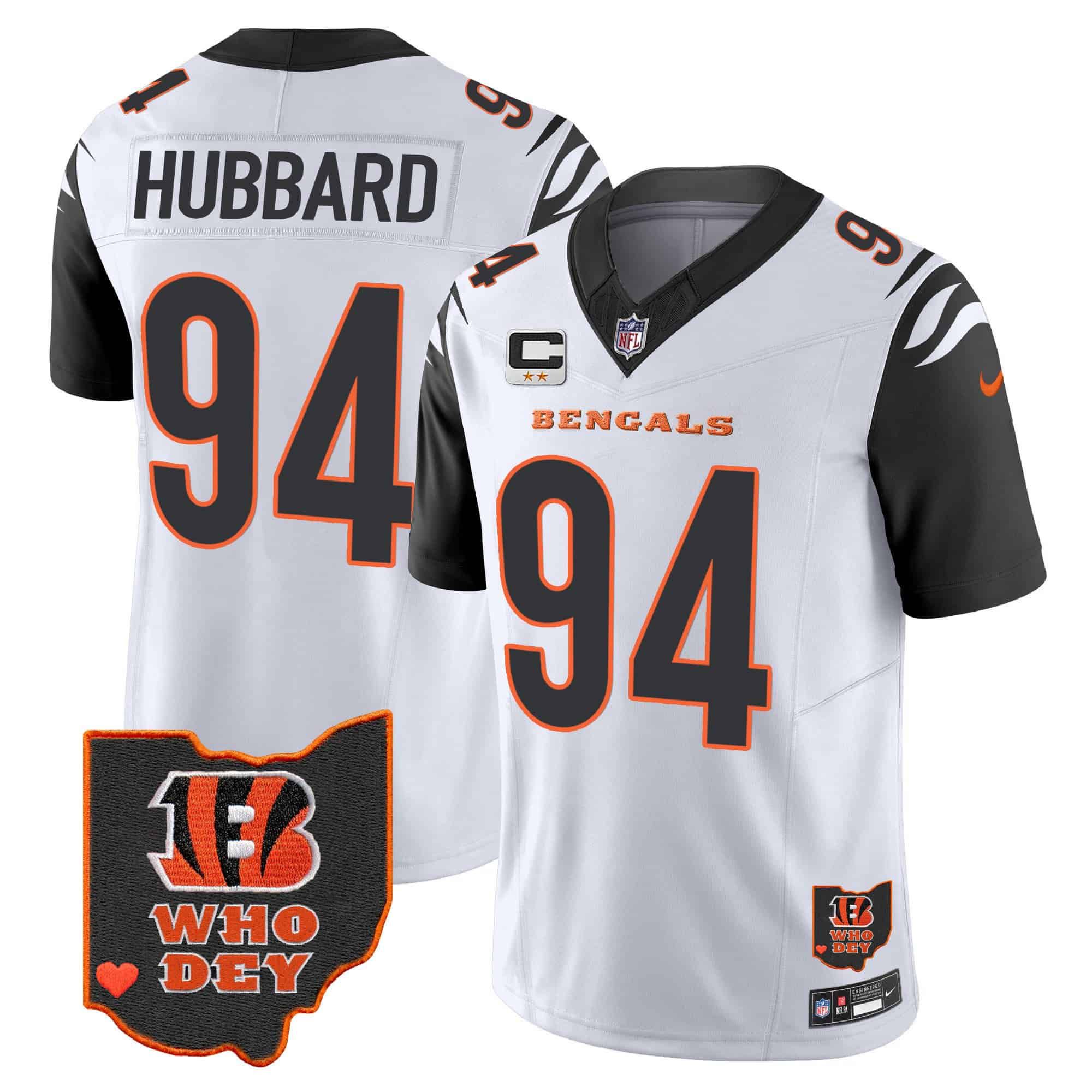 Men Cincinnati Bengals #94 Hubbard White 2024 Nike Patch Vapor Limited NFL Jersey style 1